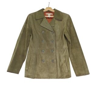 Rubbish Genuine Leather Olive Green Suede Double Breasted Jacket Women's Small
